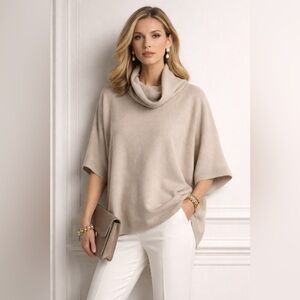 St John Cowel Neck Wool Sweater in Oyster